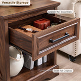 ACCOHOHO 18" Farmhouse Nightstand with Charging Station, Bedside Table with Drawer and Large Open Shelf, Rustic End Table for Bedroom - Brown ACCOHOHO