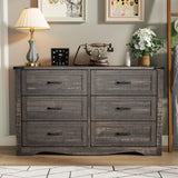 Gyfimoie Farmhouse Dresser for Bedroom, Chest of Drawers with Natural Texture, Accent Storage Cabinet for Closet,Living Room (Dark Rustic Oak, 15.7" D x 46.4" W x 30.8" H(6 Drawers)) Gyfimoie