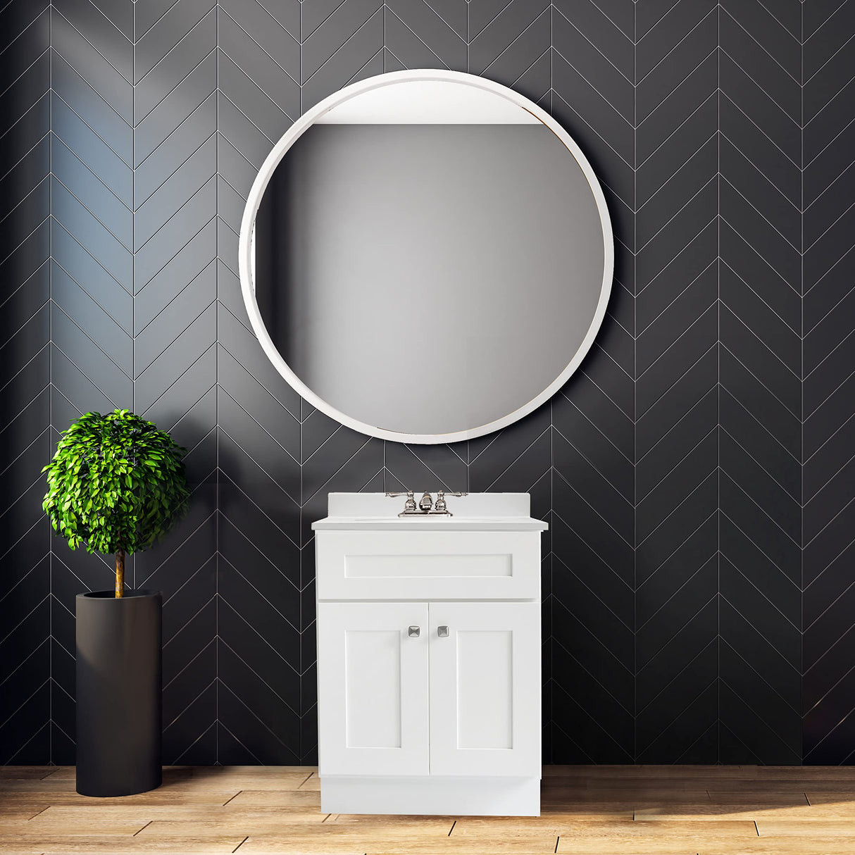 Design House Brookings 24 Inch Bathroom Vanity, Ready to Assemble, Solid Wood, Sherwin Williams® White, 586925 Design House