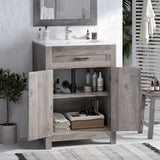 VINGLI 24" Farmhouse Bathroom Vanity with Sink, Undermount Vanity Sink Cabinet with Barn Door &Shelf,Free Standing Small Bathroom Storage Cabinet with Single Hole Ceramic Basin Combo Set,Washed Gray VINGLI