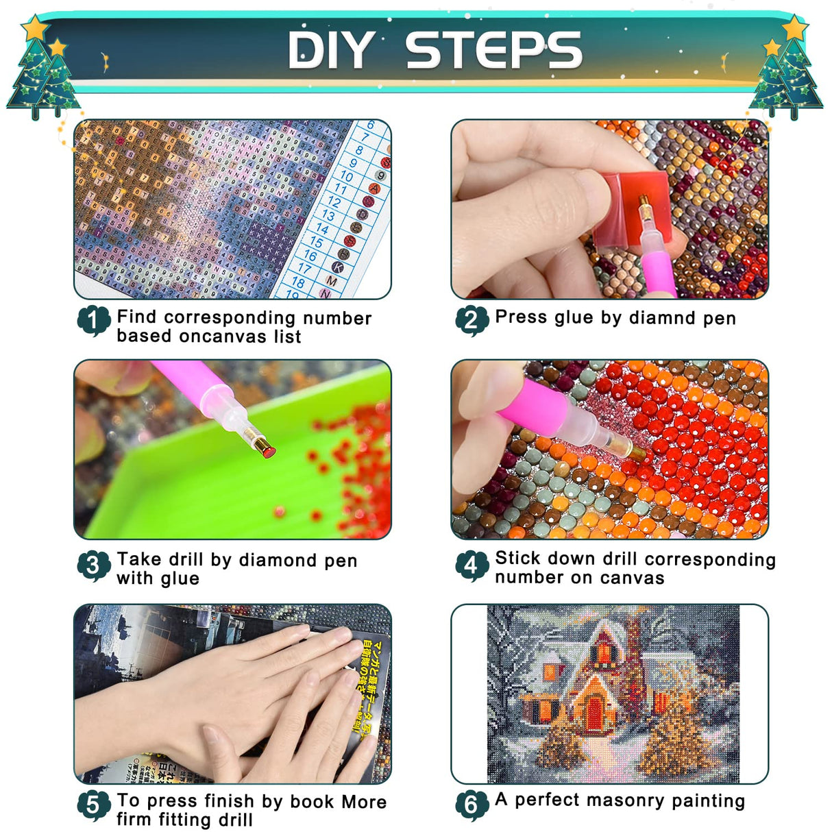 wifreo 5D Diamond Painting Christmas Snow Scene, Diamond Painting by Number Kits for Adults Kids, Round Drill Embroidery Cross Stitch for Home Wall Decor Office Decoration (15.7x11.8inch) wifreo