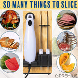 SERRATED CARVING ELECTRIC KNIFE SET By Chef PRO, With Wooden Storage Block, 2 Interchangeable Stainless-Steel Blades, Precise Cutting and Carving of Meats, Fruits, Breads, Comfortable Design, White Chef Pro