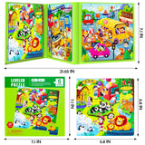 Magnetic Puzzles for Kids Ages 4-8, 3 in 1 Cartoon Jigsaw Puzzle Book, Kids Travel Puzzles Toys, Preschool Learning Toy for Kids 3-8 Year (Green Zoo) EREBADI