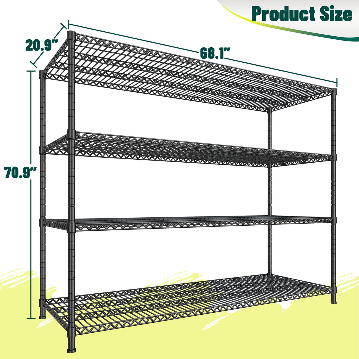 DurayLoly 68.1"W Storage Shelves 2500LBS Wire Shelving Unit, Garage Shelving Heavy Duty, Adjustable Metal Shelves for Garage, Pantry, Kitchen, Basement, Warehouse, Business 68.1"W x 20.9"D x 70.9"H DurayLoly