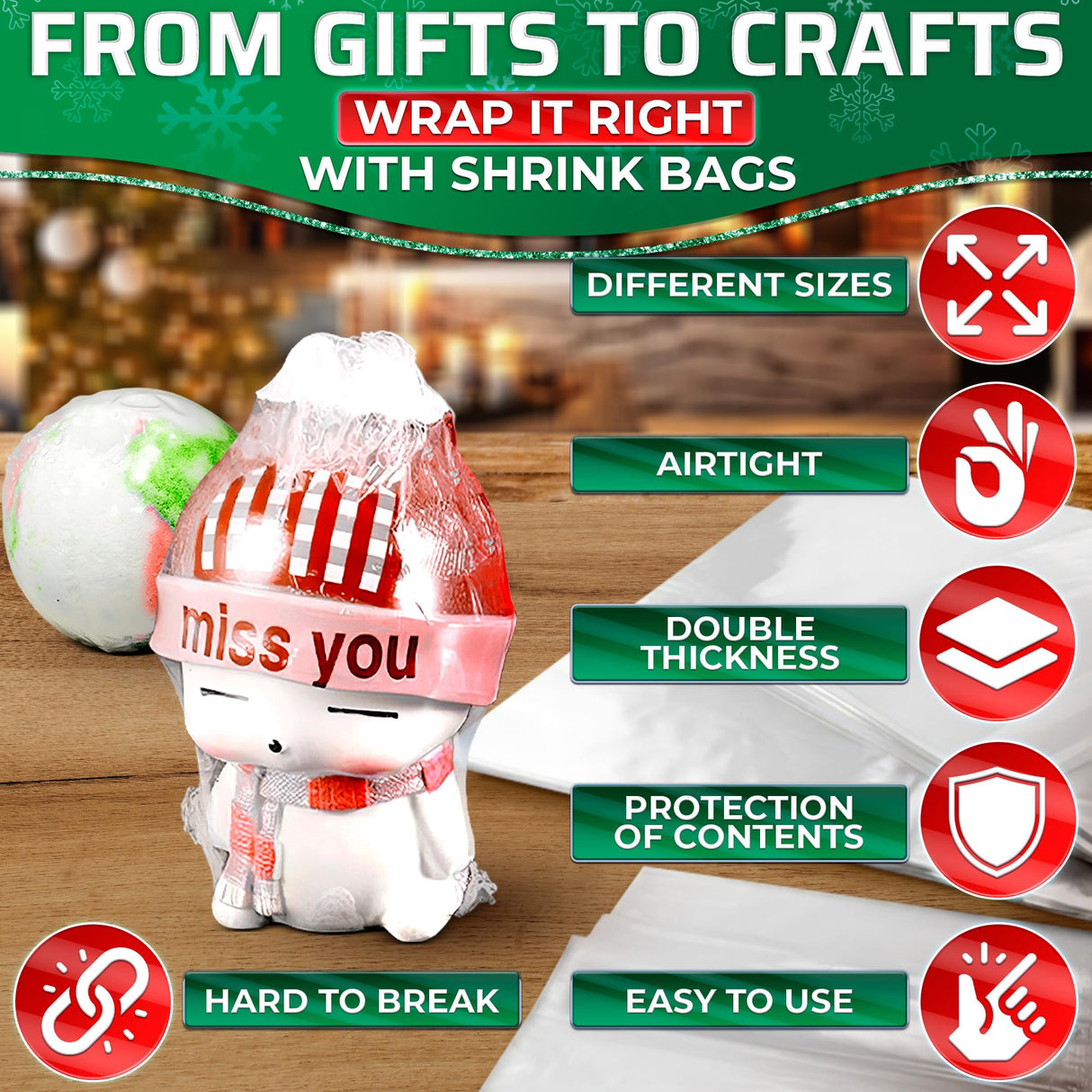 200 Pcs Heat Shrink Wrap Bags - 3 Sizes 4x6", 8x10", 10x12" Heat Shrink Bags Christmas Cellophane Bags Shrink Plastic Heat Seal Bags Shrink Film - Plastic Shrink Wrap for Soap Shrink Wrap Gift Bags PalaYou