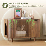 IRONCK Cat Litter Box Enclosure with Sliding Tambour Door, Wooden Litter Box Enclosure Furniture with 2-Layer Drawer, Hidden Cat House, Side End Table for Living Room, Brown IRONCK