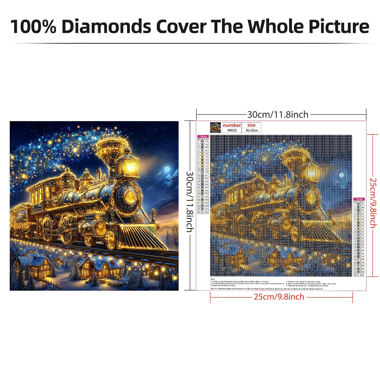 Lxmsja Christmas Winter Diamond Art Kits for Adults, Magical Train Diamond Painting Kits for Beginners, 5D DIY Full Drill Gem Art Crafts for Adults, Home Wall Decor 12x12 inch Lxmsja