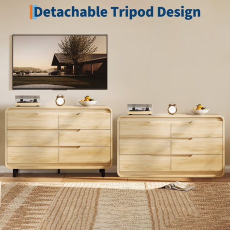 6 Drawers Dresser for Bedroom & Nursery, Modern Dresser with Safe Rounded Corners & Hidden Handles,Wooden Dresser Chest with Heavy Duty Anti-Tip Structure, Wide Storage Cabinet for Living Room GarveeHome