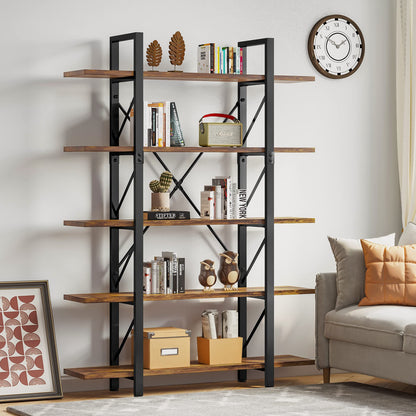 YITAHOME 5 Tier Bookcase, Artsy Modern Bookshelf, Book Rack, Storage Rack Shelves in Living Room/Home/Office, Books Holder Organizer for Books/Movies - Rustic Brown