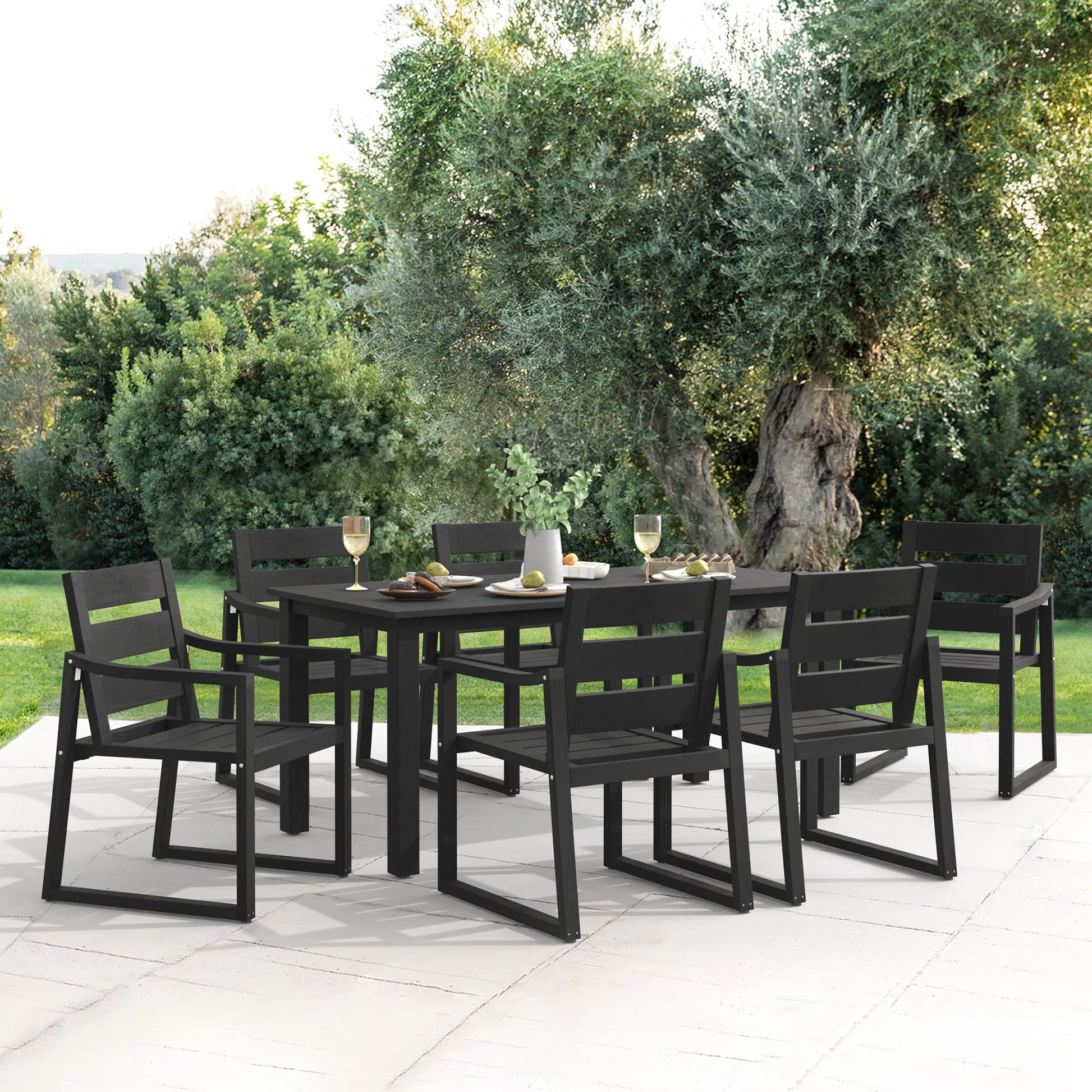 Cozyman HDPS Outdoor Patio Dining Set, 7-Piece, All Weather Outdoor Table and Chairs, Resin Outdoor Kitchen Furniture Dining Sets for Outdoor Indoor, Patio, Lawn, Garden, and Backyard, Black - WoodArtSupply