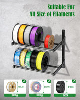 AHOWPD Wall Mount Filament Storage Rack- Wall Mount 3D Printer Filament Storage Rack 2 Tier Filament Spool Holders Racks, Heavy Duty Metal Shelf for PLA/ABS/TPU, Filaments Organzied (Black) AHOWPD