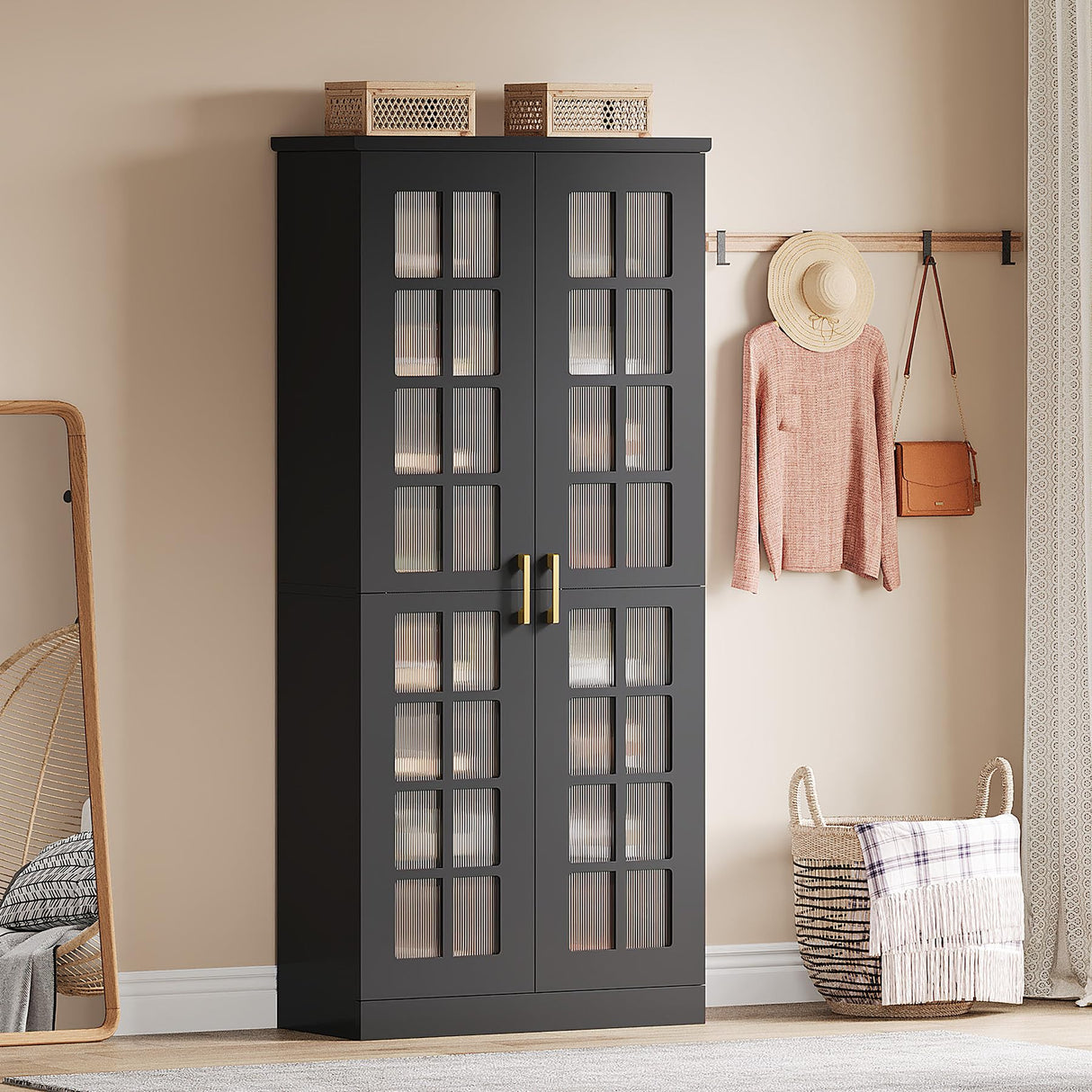 Tribesigns 71-Inch Tall Shoe Cabinet with Doors, 8-Tier Shoe Storage Cabinet with Adjustable Shelves, Modern Shoe Organizer Shoe Rack Cabinet for Entryway, Hallway, Closet, Living Room, Black and Gold Tribesigns