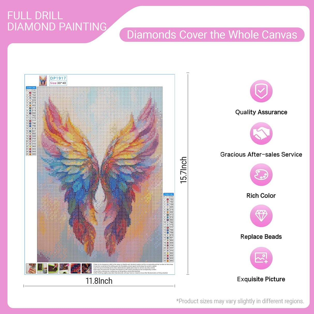 HKLIOPU Pink Wings Diamond Art Kits for Adults,DIY Diamond Painting Kits for Beginners,5D Full Drill Rhinestone Gem Art Crafts for Home Wall Decor 12"x16" HKLIOPU