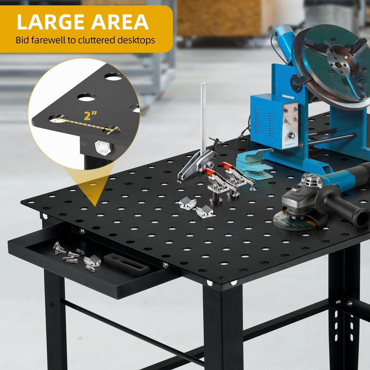 DWVO Welding Table, 36" x 24" Welding Table Top with 5/8" Holes, 0.12" Thick Fabrication Table, 1320lb Load Capacity Fixture Table, Heavy Duty Carbon Steel Weld Table for Shop Home Garage Black DWVO
