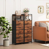 Somdot Tall Night Stand for Bedroom,Tall 5 Drawers Dresser, Vertical Storage Tower Unit, Nightstand Furniture with Fabric Drawer Organizer in Bedside Kids Room, Laundry Entryway, Wood Grain Print Somdot