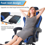 PayLessHere Ergonomic Racing Desk Chair Computer Chair Gaming Chair with Footrest Lumbar Support Headrest Armrest Task Rolling Swivel Ergonomic E-Sports Adjustable PC Gamer Chair (Blue) PayLessHere
