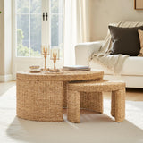 HULALA HOME Coastal Nesting Rattan Coffee Table, Large 39.75" and Small 24.5" Tables, Natural Water Hyacinth Bamboo Frame HULALA HOME
