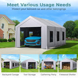 Carport 10x20 ft Heavy Duty, Car Port with Reinforced Steel Frame and 6 Roll-up Windows, Portable Garage with Sturdy Ground Nails, Waterproof All-Season Car Canopy for Boat, Truck, Grey LuxaDomus