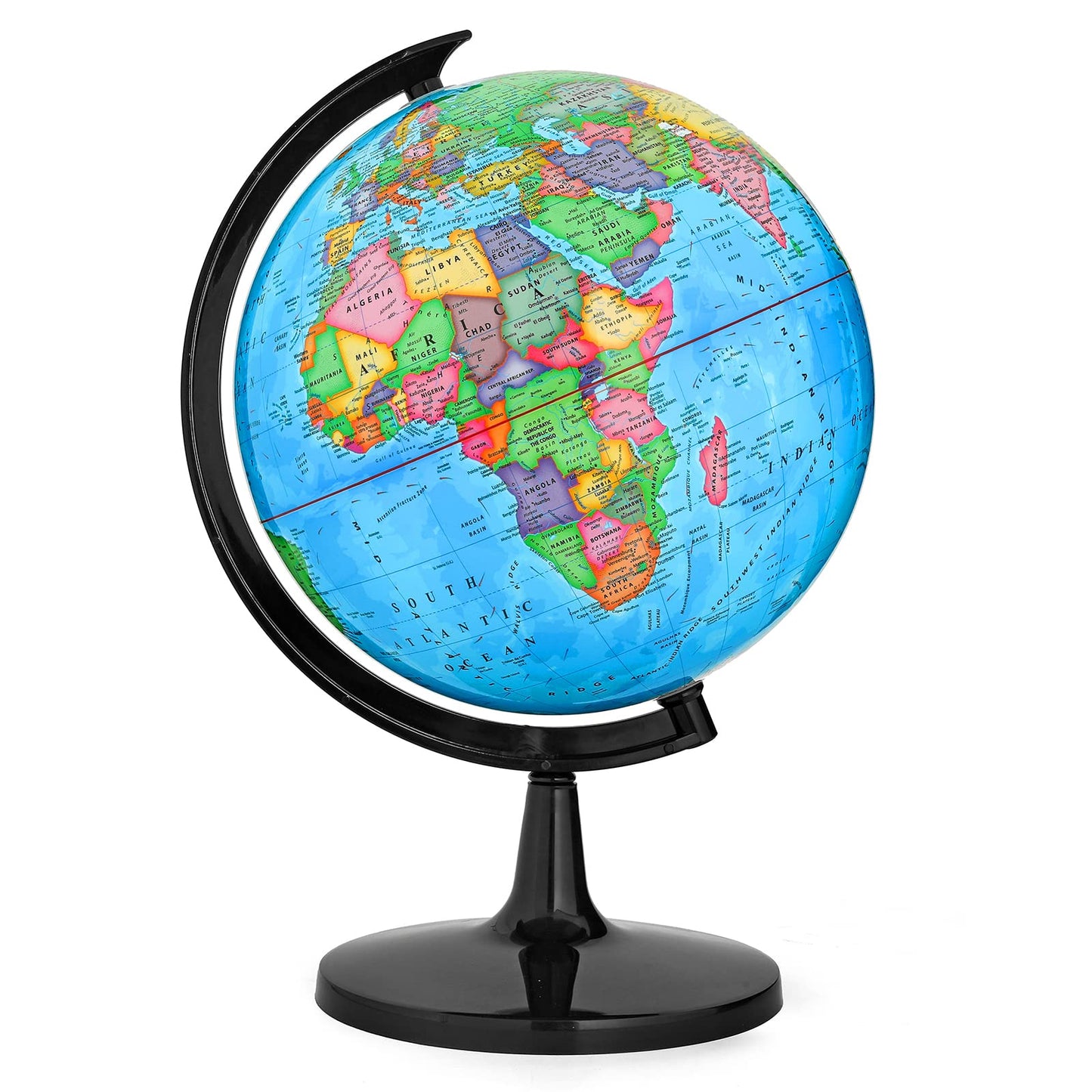 World Globe with Stand, 13" Geography Educational Globe for Students & Teachers, 360° Spinning Globe, Full Length 19.7 inch World Globes for