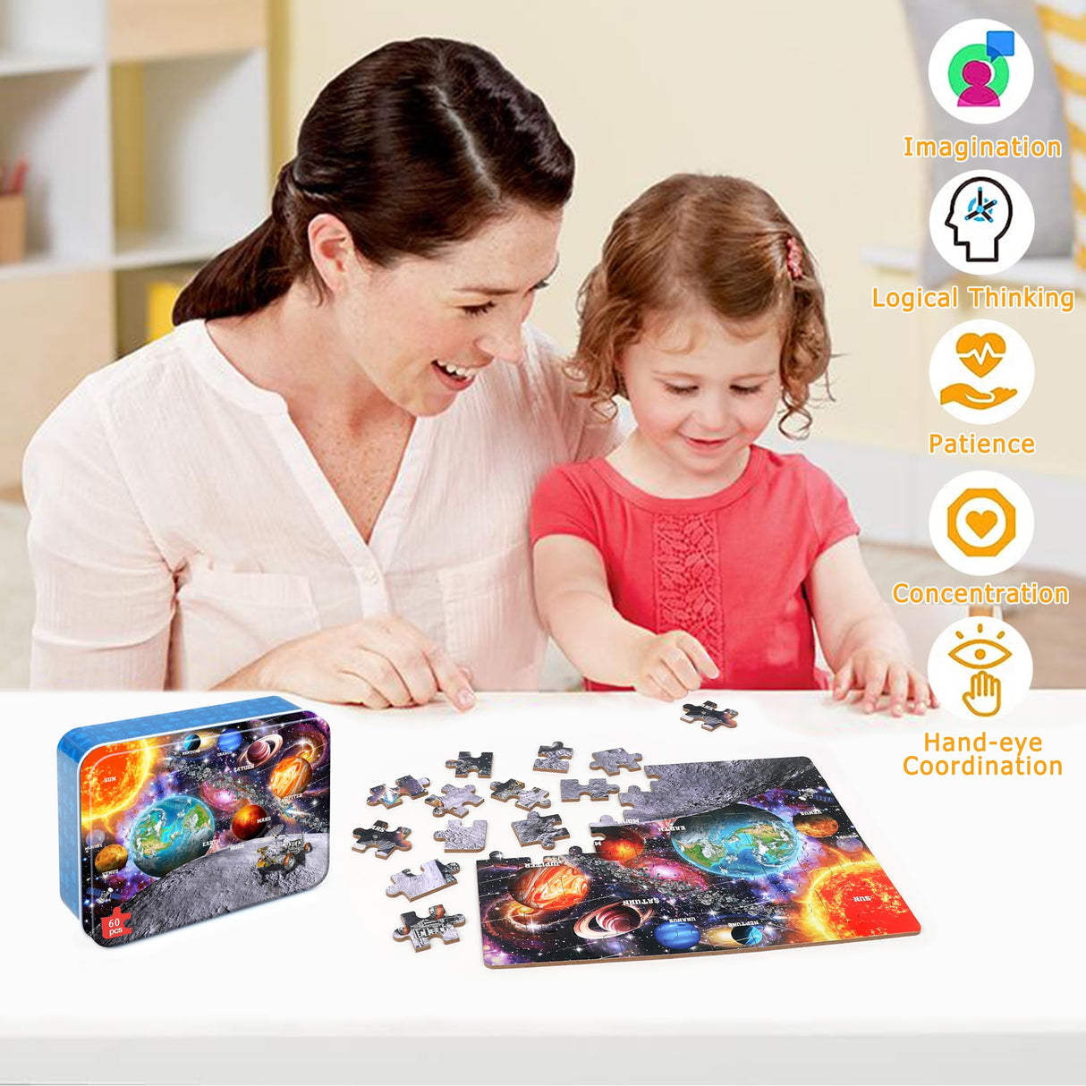 LELEMON Puzzles for Kids Ages 4-6, Space Puzzle 60 Piece Puzzles for Kids in a Metal Box, Educational Kids Puzzles Jigsaw Puzzles Childrens Puzzle Games Puzzle Toys for Girls and Boys LELEMON