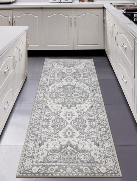 MaxRugrs Washable Runner Rug 2x6 Stain Resistant Kitchen Rug Runners for Hallways Non Slip Throw Rugs for Entryway,Bedroom,Laundry Room Grey Vintage Floor Carpet Runner- Soft Thin Mat for Family Pet MaxRugrs