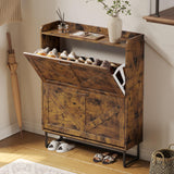 Dowinx Shoe Cabinet Storage with 2 Flip Drawers, Freestanding Shoe Organier Cabinet with Metal Legs, Farmhouse Narrow Shoe Stroage Cabinet Hidden for Entryway Hallway, Rustic Brown Dowinx