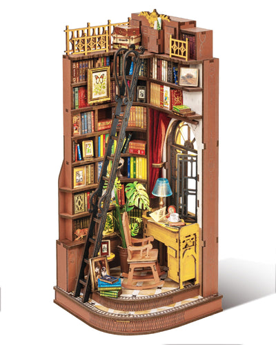 Rolife DIY Book Nook Kit Silent Corner Study, 3D Puzzles Creative British Bookend Bookshelf Decor for Adults, Tiny House Miniature Kits Model Building Kits, DIY Crafts/Gifts for Teens & Book Lovers
