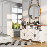 knoworld Buffet Sideboard with Storage Farmhouse with 4 Doors, 55'' Large Kitchen Storage Cabinet Wood Coffee Bar Cabinet Buffet Table with Shelves for Kitchen, Dining Room, Entryway knoworld