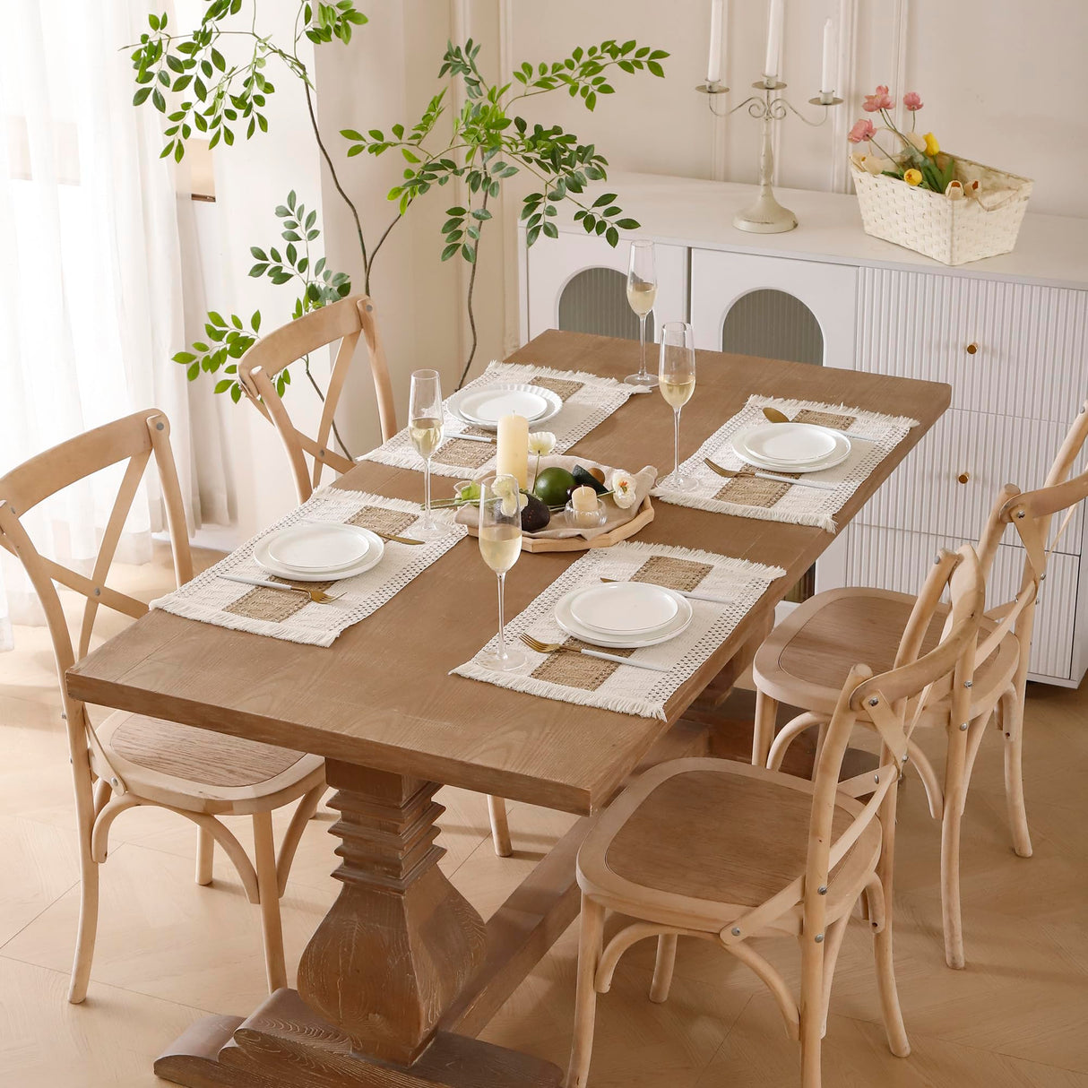 Tosleo Boho Placemats Set of 4 Macrame Table Decor with Fringe Farmhouse Woven Placemats in Natural Burlap for Kitchen and Dining Table Centerpiece Home Decorations,Khaki Tosleo