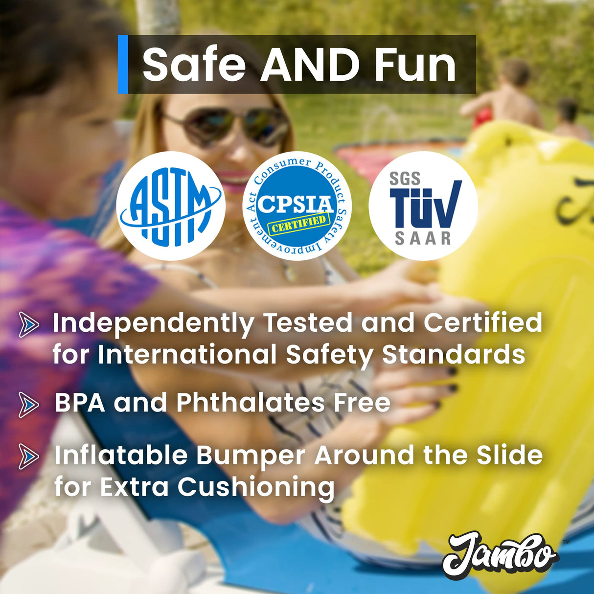 JAMBO 16Ft Premium 3 Lane Slip Splash and Slide with Bodyboards, Heavy Duty Water Slide- Advanced 3-Way Sprinkler System, Splash Mat Splash Pad Backyard Waterslide Outdoor Water Toys n Slides for Kids JAMBO