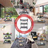 Portable Folding Service Cart, 3-Tier Fold Up Rolling Cart, Collapsible Push Cart with Wheels, 56 Lbs Load Capacity per Shelf Folding Utility Carts for Home/Office/Warehouse - Gery PioneerWorks