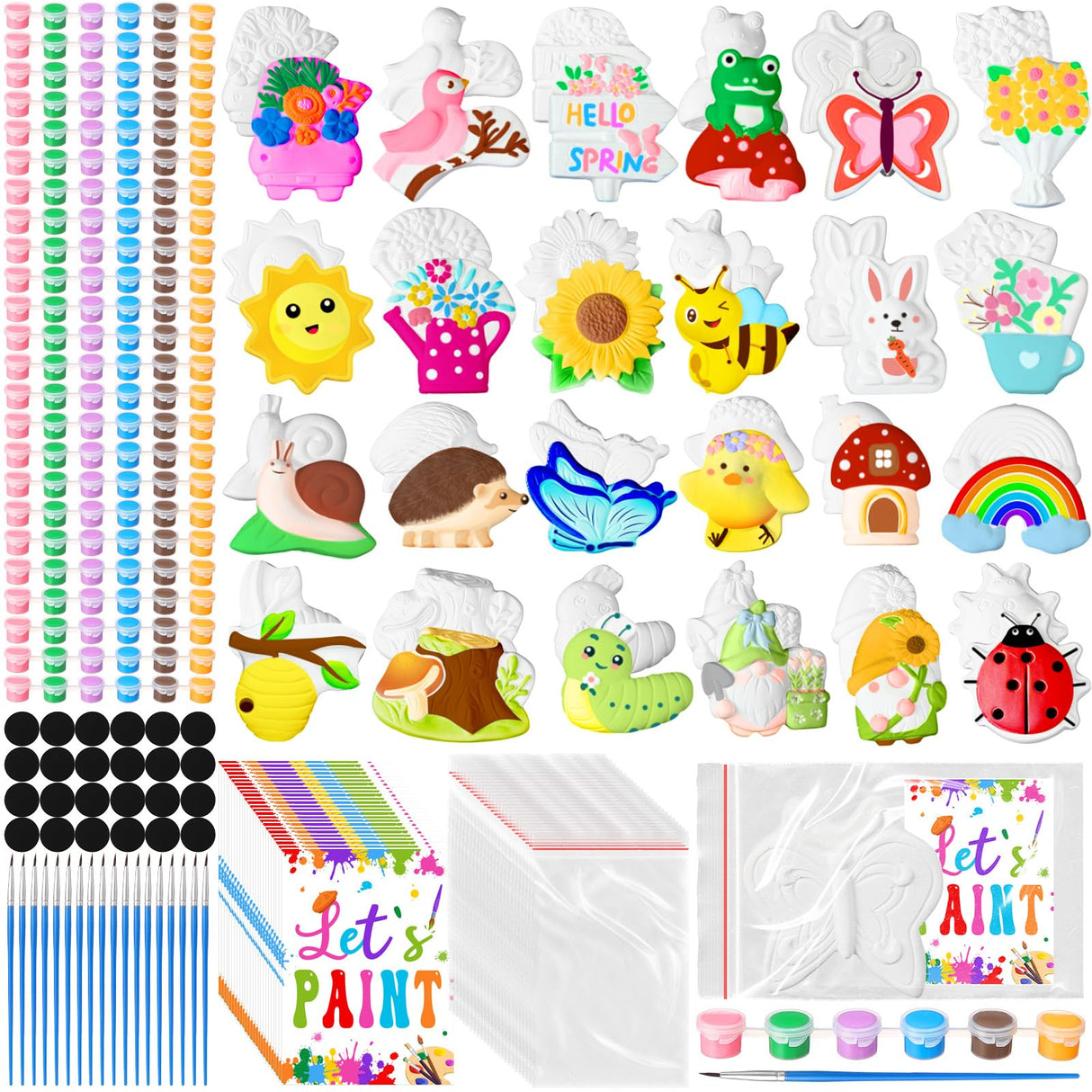 24 Set Ceramic Painting Kit for Kids DIY Ceramic Painting Figures Paint Your Own Flower Butterfly Statues Paint Craft Unpainted Plaster Figurines with Magnet Brush Paints for Adult(Adorable) Relaxweex