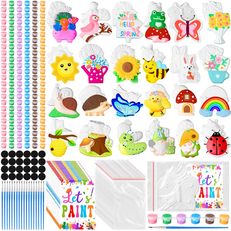 24 Set Ceramic Painting Kit for Kids DIY Ceramic Painting Figures Paint Your Own Flower Butterfly Statues Paint Craft Unpainted Plaster Figurines with Magnet Brush Paints for Adult(Adorable) Relaxweex
