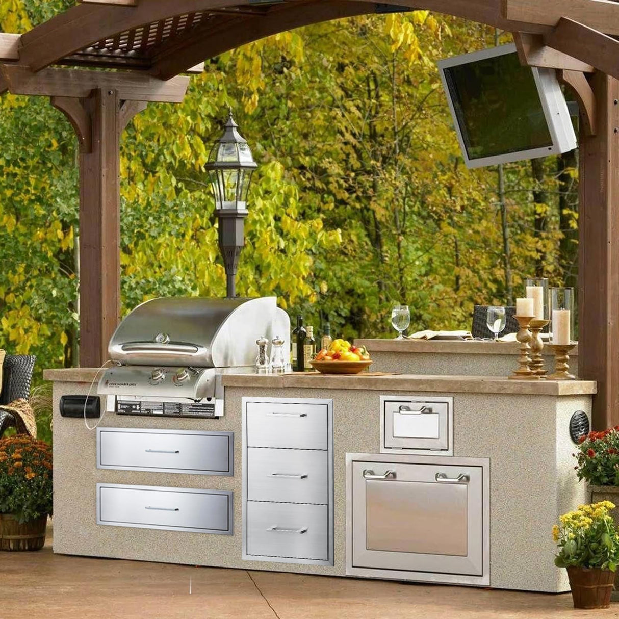 yuxiangBBQ Outdoor Kitchen Drawers Stainless Steel Double Drawer w/Paper Towel Holder Combo Works with Your Grilling or Prep Zones for Outdoor BBQ Island 17W-30H-21D inch yuxiangBBQ