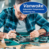 Soldering Iron Kit Soldering Kit With Temperature Adjustable Electric Soldering Gun,60w 110v Soldering Iron With Ceramic Heater,5pcs Different Soldering Tips Soldering Iron Stand (Blue) Vanwoke