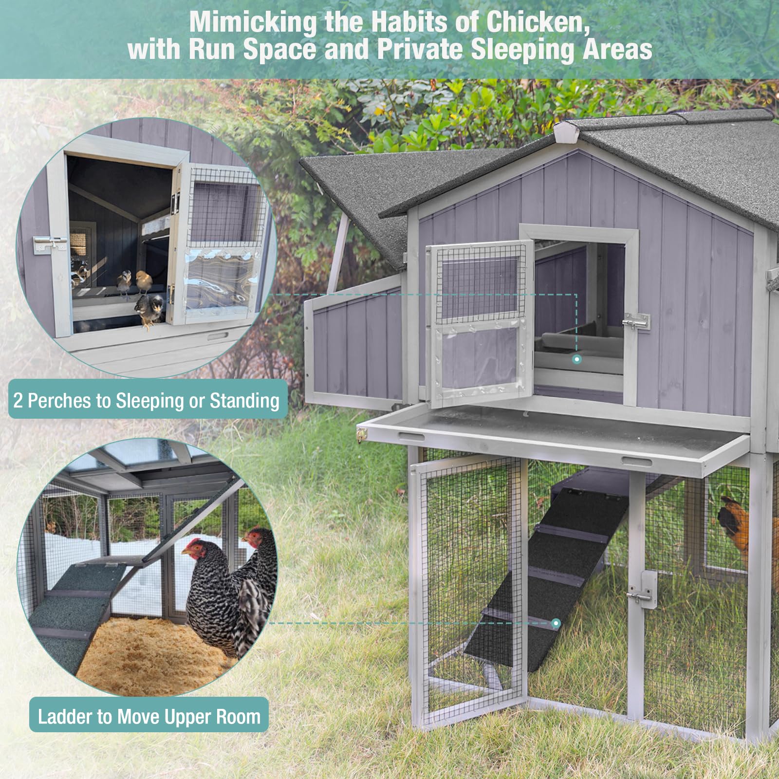 Chicken Coop Outdoor Super Easy to Assemble Large Hen House Wooden Poultry Cage with Nesting Box and Run - WoodArtSupply