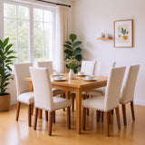 Set of 6 Beige Upholstered Dining Chairs – Farmhouse Kitchen Chairs with High Back, Solid Rubberwood Legs, Padded Foam Seat & Bronze Nailhead Trim, Comfortable Dining Room Chairs for Home COLAMY