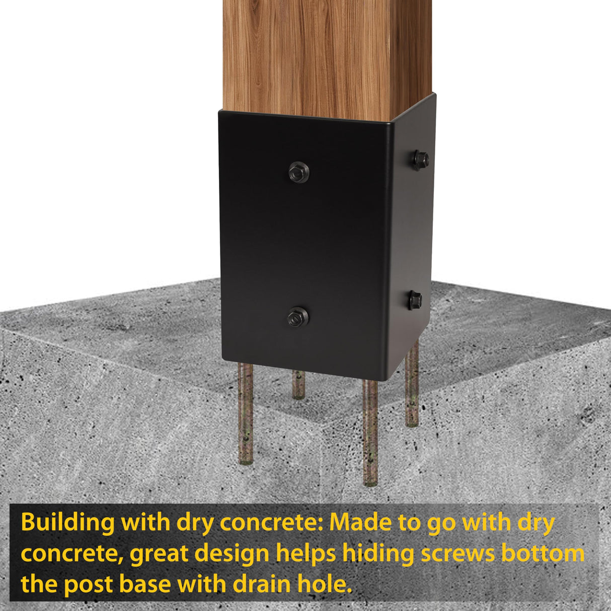 (4 PCS) LADECH 4x4 Post Anchor Base with Bottom Drainage Hole, Concealed Bolts, Black Powder Coated Brackets for Fence Posts, Pergola, Mailbox Post, Come with Wood Screws and Concrete Anchors LADECH