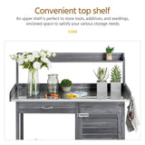 Yaheetech Outdoor Potting Bench Table, Garden Workstation w/Metal Tabletop/Cabinet Drawer/Open Top/Lower Shelf/Handy Hooks for Horticulture,Gray Yaheetech
