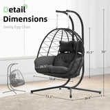 Double Egg Chair wth Stand Hammock Swing Chair Foldable Hanging Loveseat, UV Resistant Removable Cushions, 700LBS Capacity for Bedroom, Balcony, Garden(BK-GR) DoubleTT