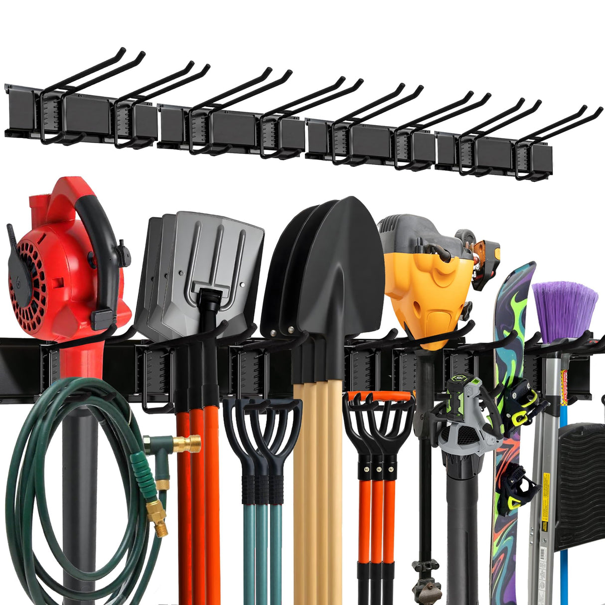 Garage Wall Organizer | 64" Heavy-Duty Tool Storage Rack | Adjustable Double-Layer Hooks | 400 lbs Capacity | Carbon Steel Wall Mount Holder for Shovels, Rakes, Ladders & Power Tools TIDYME