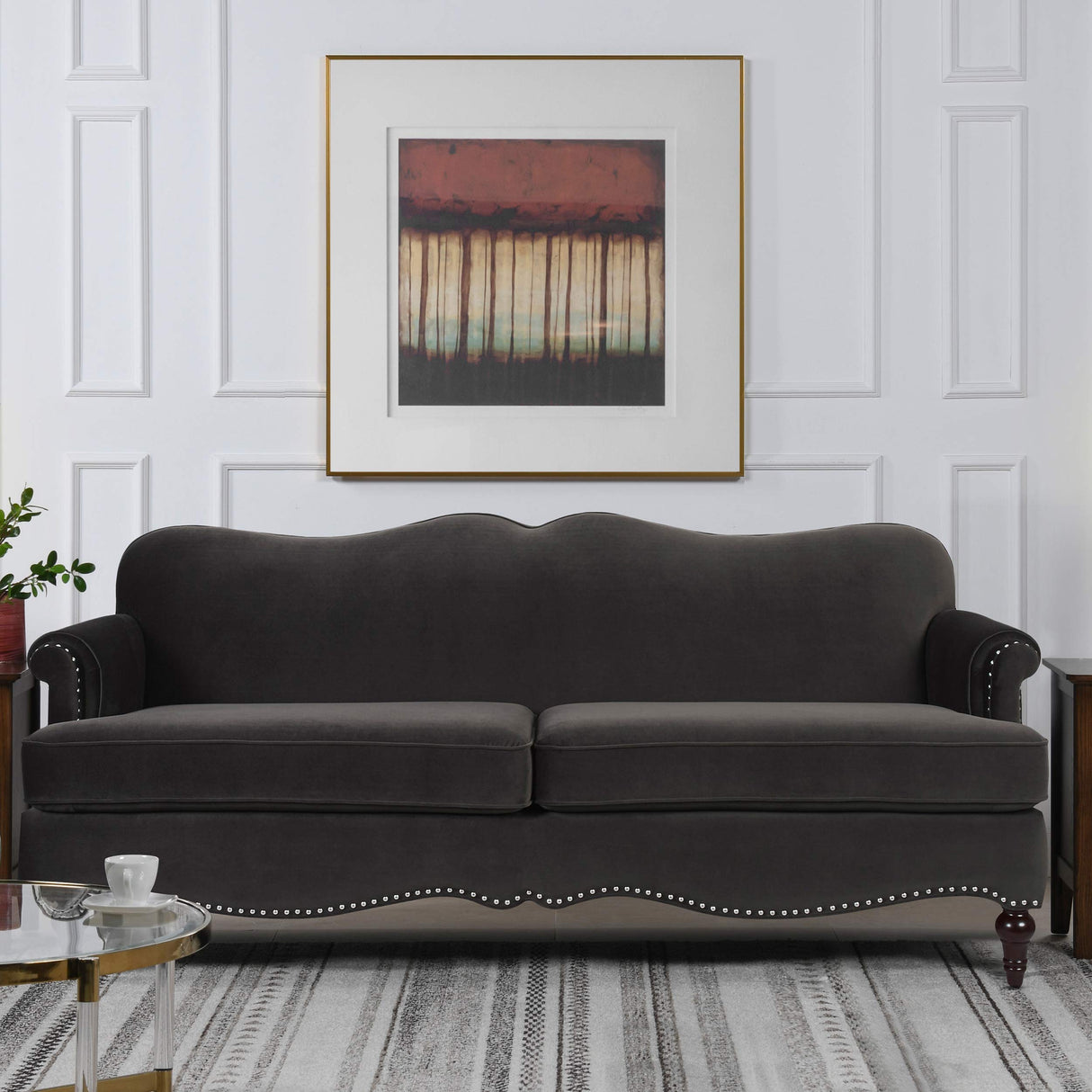 Jennifer Taylor Home Legacy Camelback Sofa Nail head Accents, Dark Charcoal Grey Jennifer Taylor Home