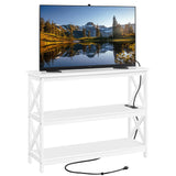 Yaheetech TV Stand with Power Outlet, Entertainment Center for TV up to 45 inch, 3-Tier Open Storage Shelf, Media Console Table for Living Room Bedroom, White Yaheetech