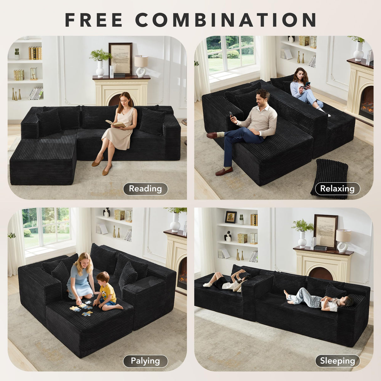 106" Cloud Sectional Couch with l-Shape Chaise,Modern Modular Sofa with Deep Seat, Upholstered Couches for Living Room Bedroom,No Assembly Required,Black GarveeHome