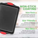 NutriChef 3-Piece Nonstick Kitchen Oven Baking Pans - Premium & Stylish Non-Stick Steel, Commercial Grade Restaurant Quality Metal Bakeware with Red Silicone Handles - Easy to Clean, NCSBS3S NutriChef
