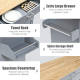 Giantex Kitchen Island, Rolling Kitchen Cart with Spice and Towel Rack, Large Drawer & 2-Door Storage Cabinet, Home Service Cart on Lockable Wheels, Wood Kitchen Trolley, Spacious Tabletop (Gray) Giantex