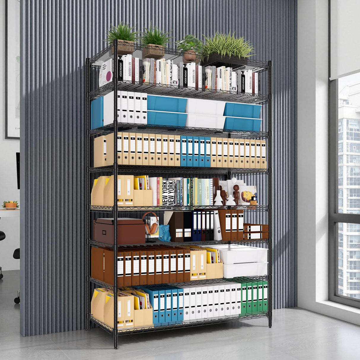 Finnhomy 4000LBS 8-Tier Wire Shelving Unit Adjustable Steel Wire Rack, 24x48x80.2 Inches 8 Shelves Metal Rack, Pantry Shelves for Storage, Metal Garage Shelving with 1" Pole, NSF Certified, Black Finnhomy