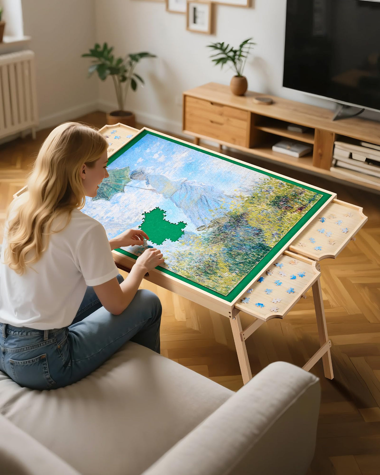 VEVOR 1500-Piece Puzzle Table with 4 Drawers, Adjustable 6-Angle Tilt, 34x25in Felt Surface Board at 26in Height, Folding Legs & Cover, Adult Jigsaw Accessories, Gift for Mom VEVOR