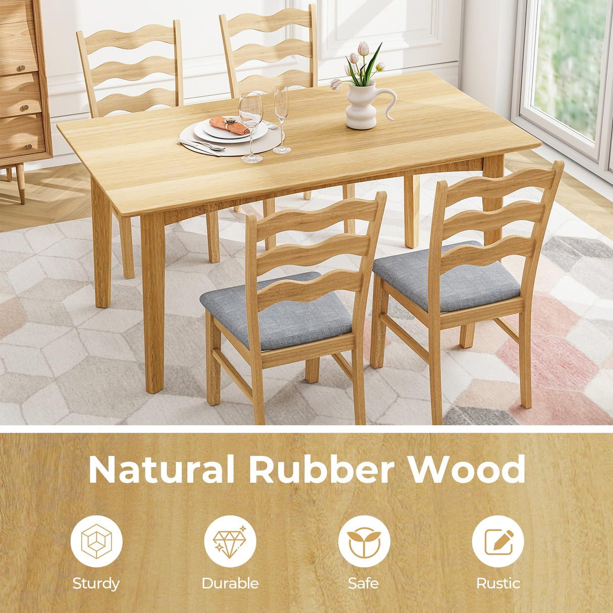 Giantex Wooden Dining Chairs Set of 2, Rubber Wood Kitchen Chair with Padded Seat & Hollowed Backrest, Soft Seat, Wood Dining Room Chair, Upholstered Armless Side Chair for Home Restaurant Giantex