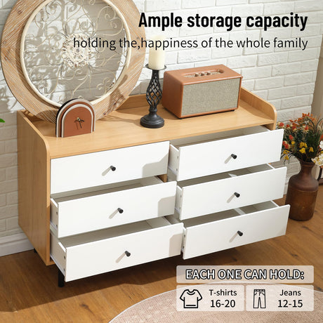 RVNRVN 6 Drawers Dresser for Bedroom, Wood Chest of Drawers TV Stand and Dresser for Kids Bedroom with Metal Handle, Modern Minimalist Closet Store Organizer for Living Room, Closet, Hallway RVNRVN